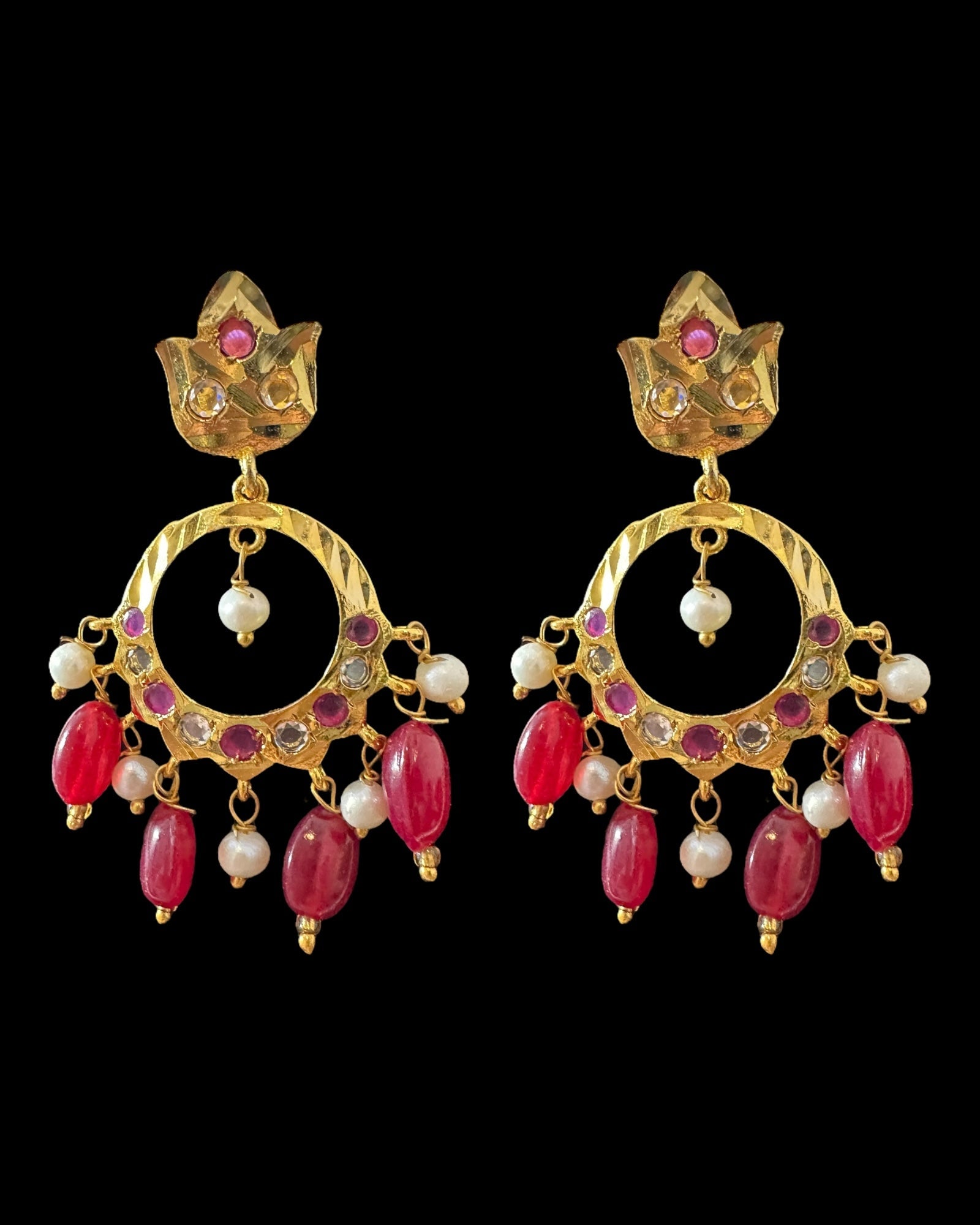 PS558 Hyderabadi / Nizami tirmani in fresh water pearls with chandbali( READY TO SHIP )