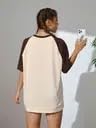 Juneberry 100% Pure Cotton Oversized Baggy Fit Drop Shoulderbrowngraphic Printed Raglan Sleeves Boyfriend T-Shirt For Women & Gi