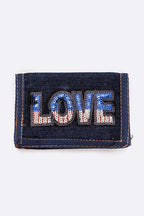 LOVE USA Sequin Patch Denim Wallet