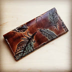Embossed Leather Wallet-Turquoise Feather