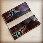 Embossed Leather Wallet-Turquoise