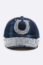 Horse Shoe Crystal Embellished Cotton Cap