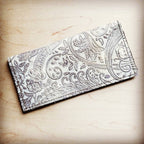 Embossed Leather Wallet in Oyster Paisley