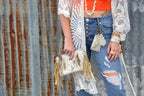 Embossed Leather Keychain Oyster Paisley