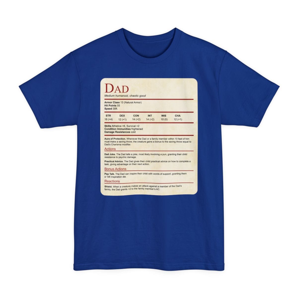 D&D Dad Tall T-Shirt With Stat Block