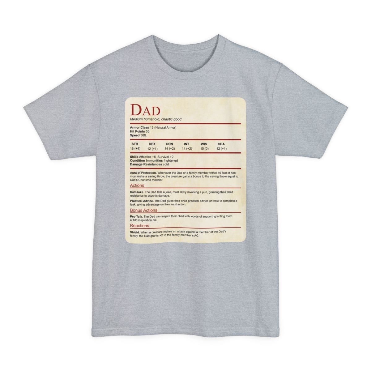 D&D Dad Tall T-Shirt With Stat Block