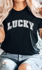 Distressed Varsity Lucky Patricks PLUS Graphic Tee T-Shirt
