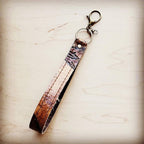 Embossed Leather Key Chain Strap Tan