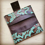 Embossed Leather Wallet Turquoise Laredo w/ Snap