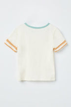 Girls Stripe Sleeve Knit Tee - Off White
