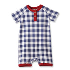 Picnic Plaid Bamboo Henley Shortall Romper for Baby Boys