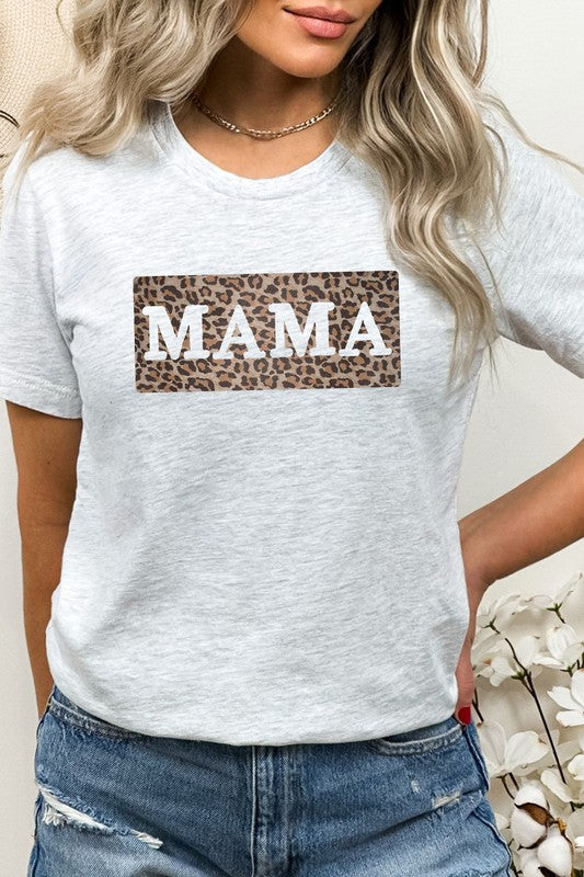 Leopard Print Mama Outline Mothers Day Graphic Tee T-Shirt