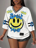 Hip-Hop Sporty Loose Mesh V-Neck Retro T-Shirt – Doll Drop Shoulder Short Sleeve Streetwear Tee