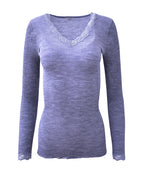 EGi Luxury Wool Silk Long Sleeve Top with Lace Trim. Proudly Made in Italy (1489)