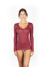EGI Luxury Wool Silk V-Neck Long Sleeve Top. Proudly Made in Italy (1493)