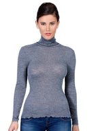 EGi Luxury Wool Silk Turtleneck Long Sleeve Top. Proudly Made in Italy (1494)
