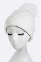 Wool Blend Fur Pom Slouchy Beanie