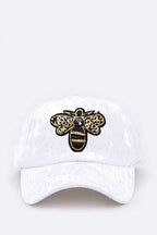 Golden Bee Patch Distressed Velour Cap