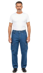 Men's Pull-On Jeans with Double Cargo Pockets — Lightweight Easy Fit