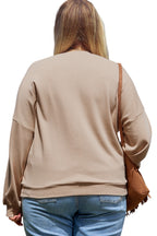 Pale Khaki Floral Peace Sign Graphic Washed Terry Plus Size Sweatshirt