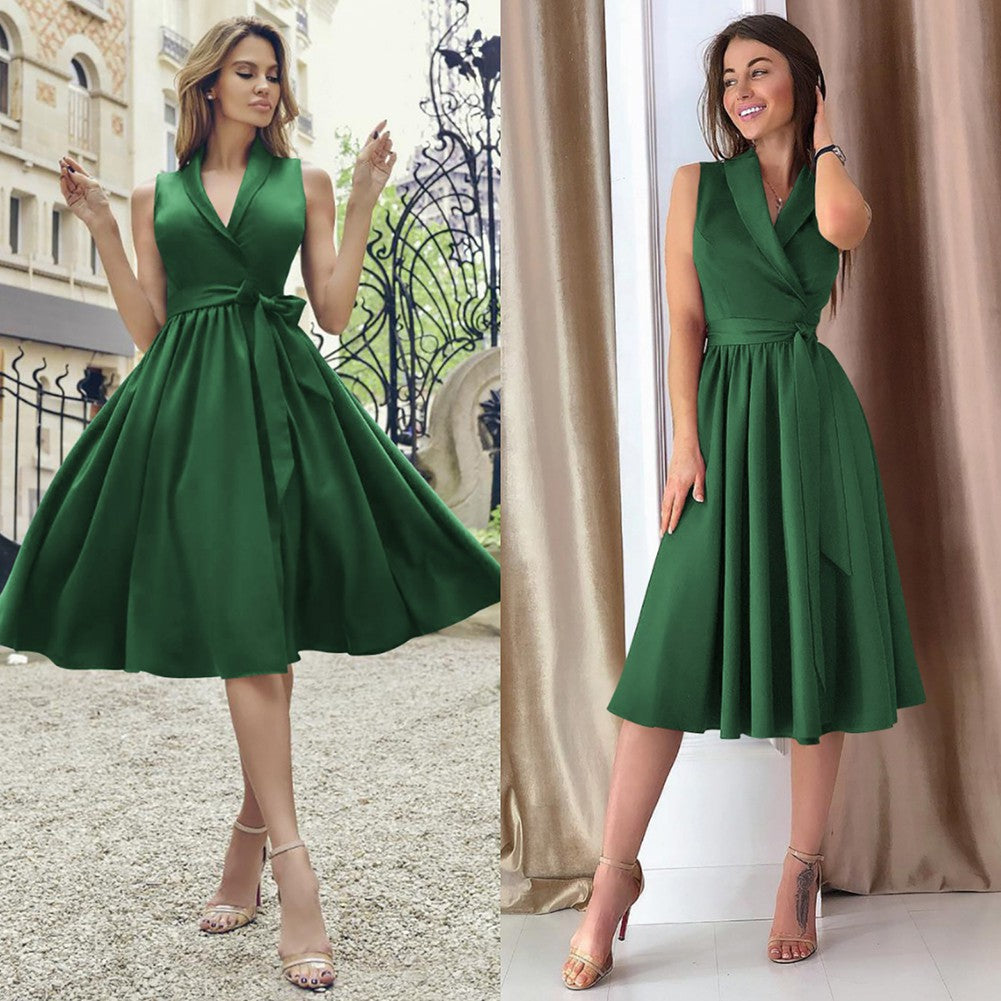 Dresses Dies Midi Dress Casual Sleeveless Belt Dress Female New malcomodes-biz.myshopify.com