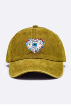 Crystal Embellished Heart Patch Vintage Cap