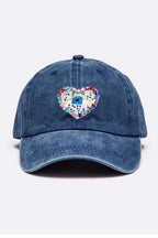 Crystal Embellished Heart Patch Vintage Cap