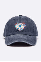 Crystal Embellished Heart Patch Vintage Cap