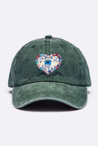 Crystal Embellished Heart Patch Vintage Cap