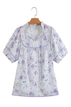 Purple Floral Print Split Neck Plus Size Top