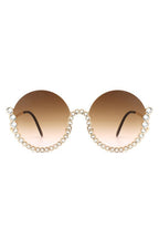 Half Frame Oversize Rhinestone Round Sunglasses