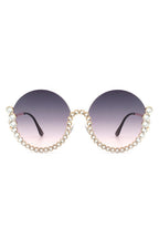 Half Frame Oversize Rhinestone Round Sunglasses