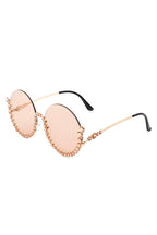 Half Frame Oversize Rhinestone Round Sunglasses