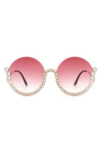 Half Frame Oversize Rhinestone Round Sunglasses