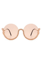 Half Frame Oversize Rhinestone Round Sunglasses