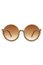 Half Frame Oversize Rhinestone Round Sunglasses