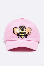 Large Sequin Embroidered Bee Patch Cotton Cap