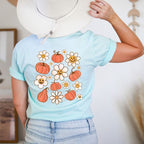 Distressed Flowers And Pumpkins Front & Back Tee