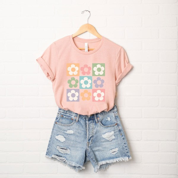 Checkered Flowers Short Sleeve Graphic Tee