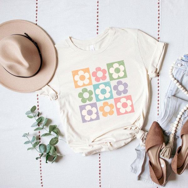 Checkered Flowers Short Sleeve Graphic Tee