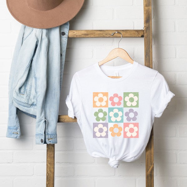 Checkered Flowers Short Sleeve Graphic Tee