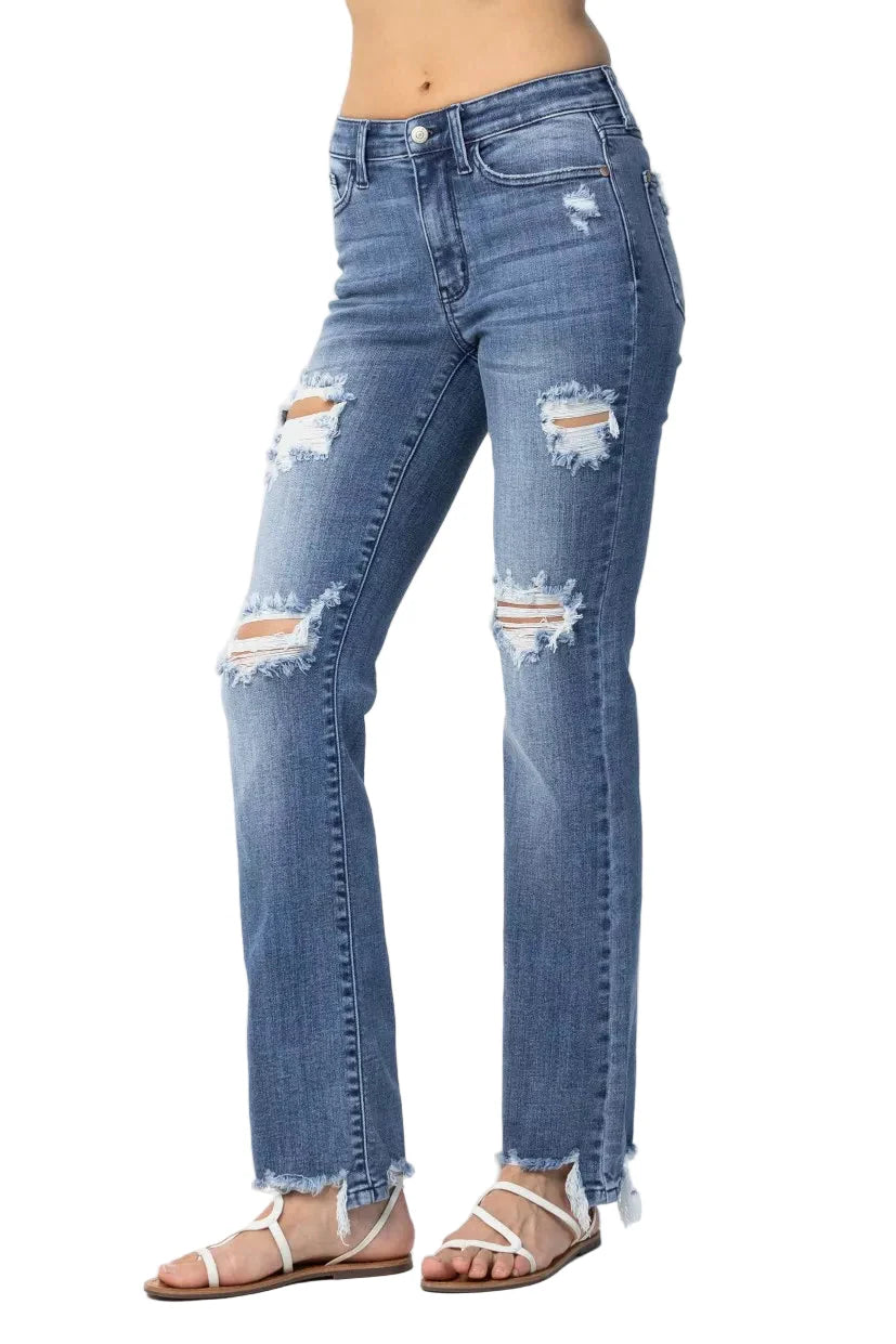 Judy Blue Full Size Mid Rise Destroy Straight Jeans Plus Size