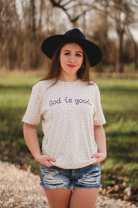 God is Good Natural Leopard Graphic Tee T-Shirt