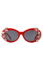 Women Oval Round Floral Design Fashion Sunglasses