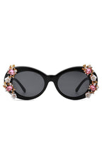 Women Oval Round Floral Design Fashion Sunglasses