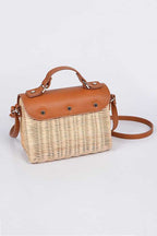 Contrast Flap Summer Straw Swing Bag