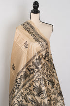 Matsya: Hand-Painted Madhubani Tussar Silk Saree | Fish Motif | Beige & Black
