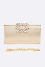Crystal Buckle Metallic Box Clutch