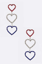 Patriot Color Rhinestone Heart Drop Earrings