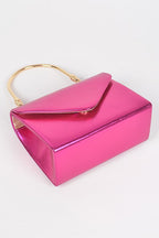 Metallic Top Handle Crossbody Swing Clutch